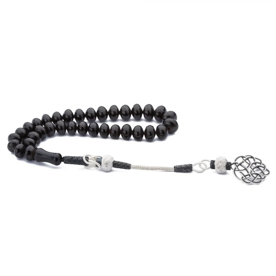 Rosary made of lignite stone with flat beads - 1
