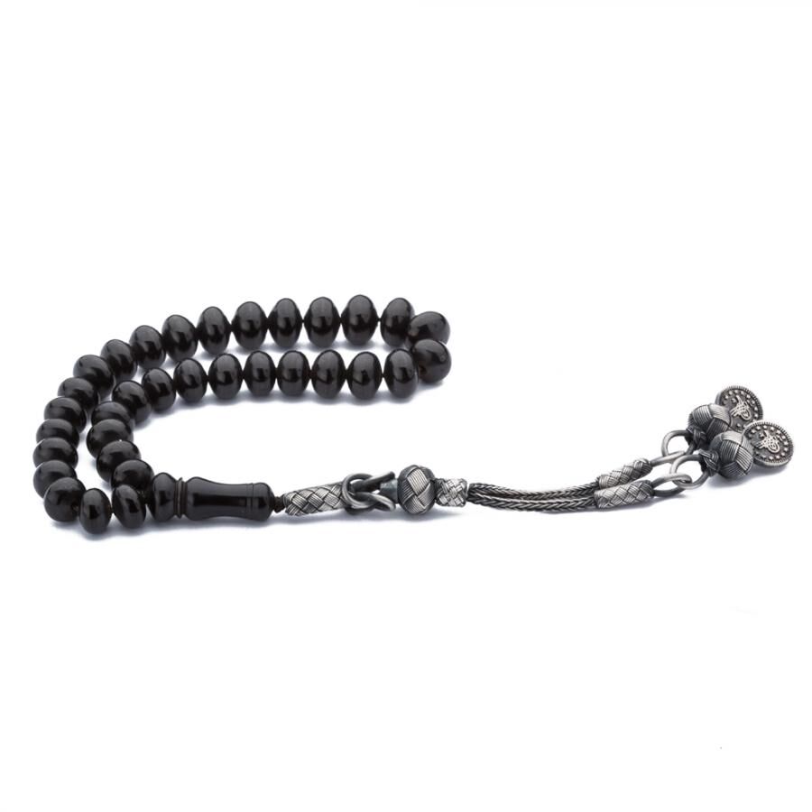 Rosary made of lignite stone with flat beads - 2