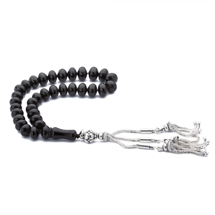 Rosary made of lignite stone with flat beads - 3