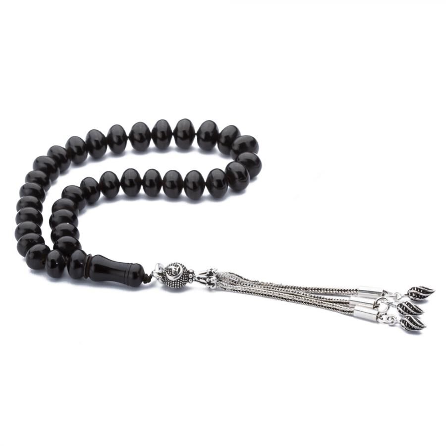 Rosary made of lignite stone with flat beads - 4