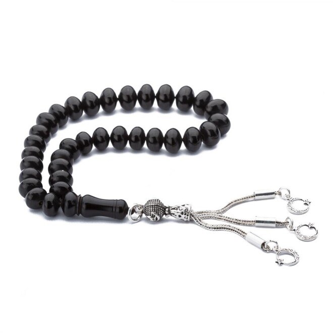 Rosary made of lignite stone with flat beads - 5