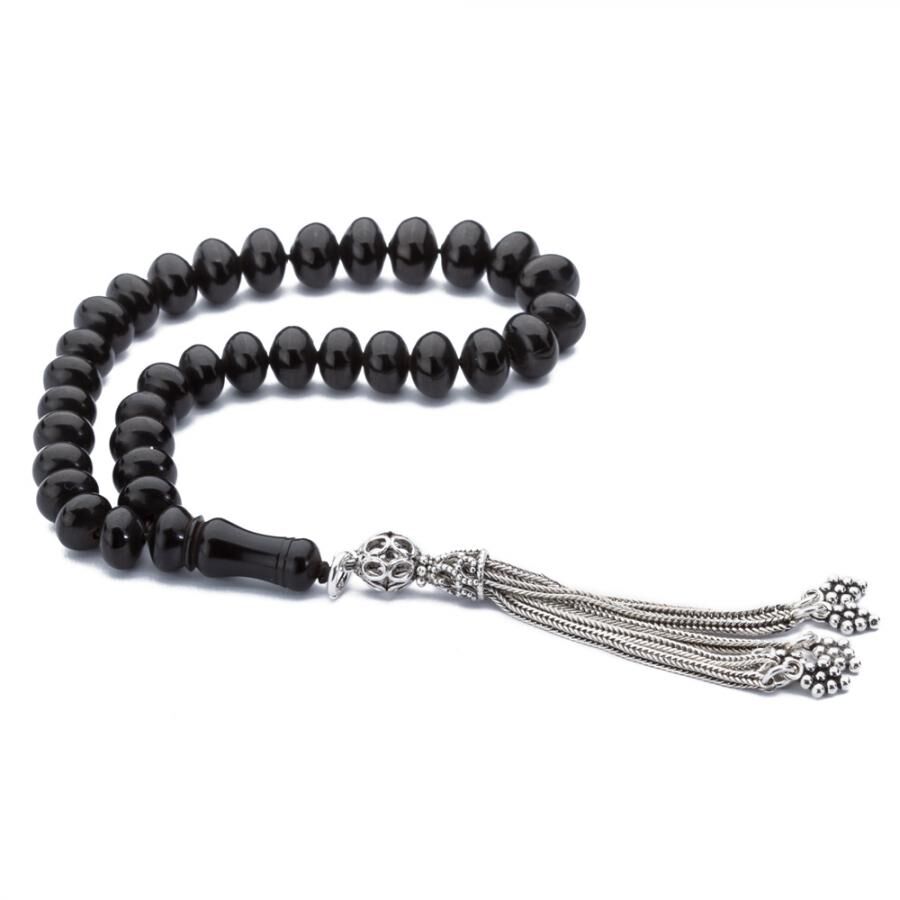 Rosary made of lignite stone with flat beads - 6