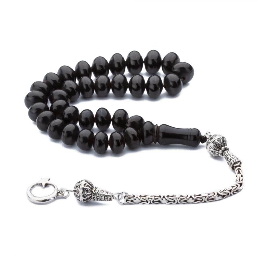 Rosary made of lignite stone with flat beads - 7