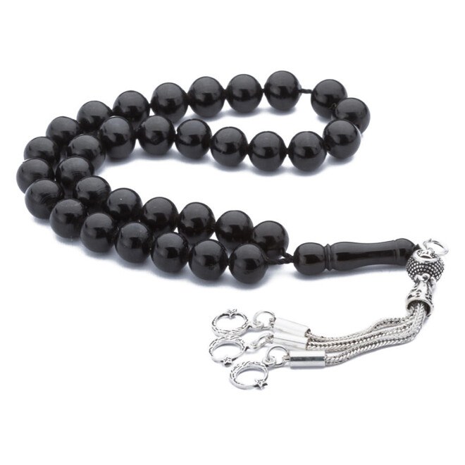 Rosary made of lignite stone with silver tassel and marble-shaped beads - 2