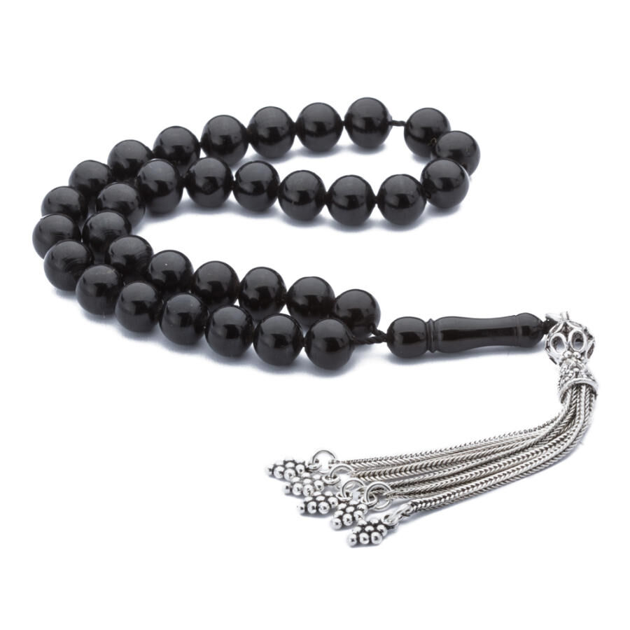Rosary made of lignite stone with silver tassel and marble-shaped beads - 4
