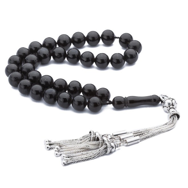 Rosary made of lignite stone with silver tassel and marble-shaped beads - 7