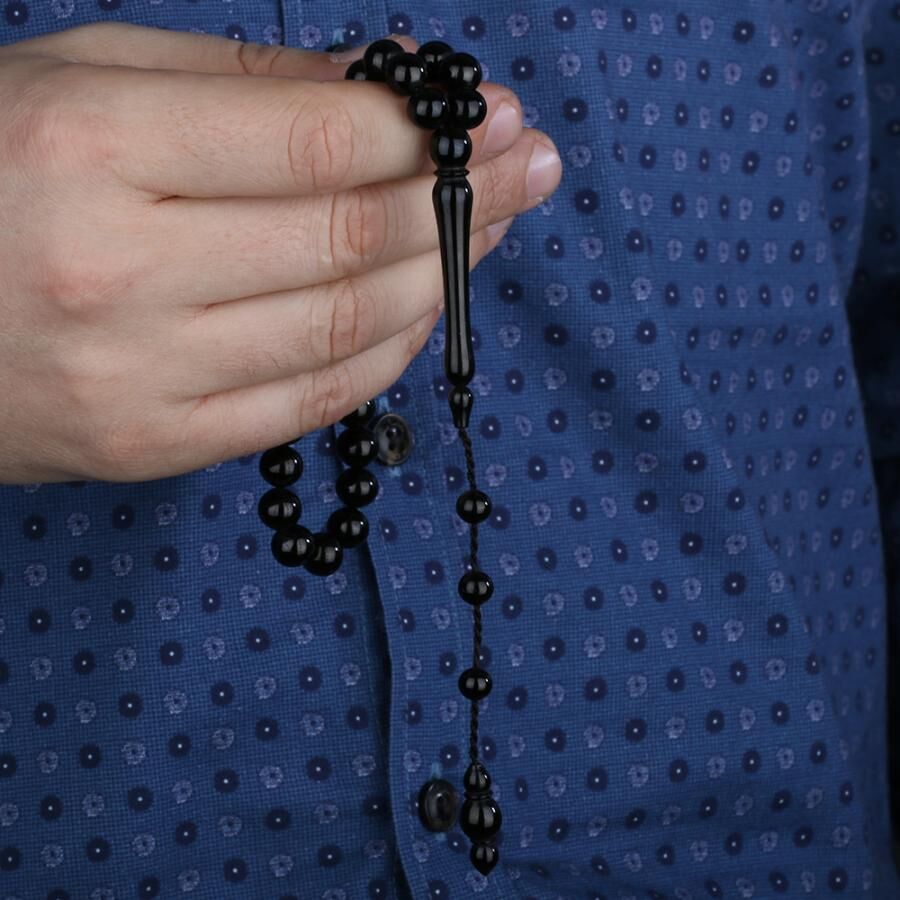 Rosary made of lignite stone with spherical cut beads - 1