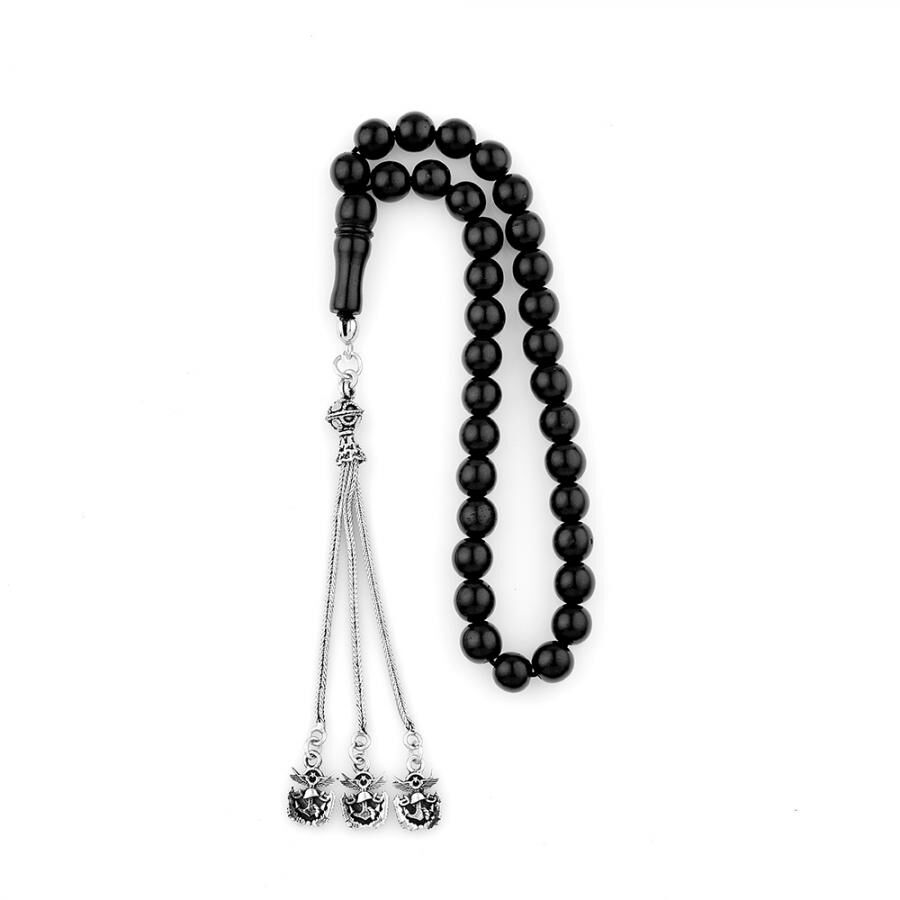 Rosary made of lignite stone with tassel decorated with the General Staff emblem - 1