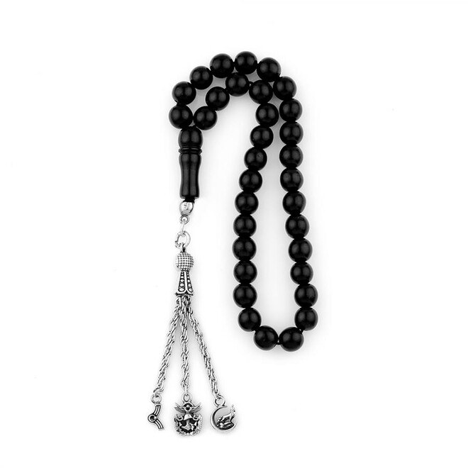 Rosary made of lignite stone with triple tassel - 1