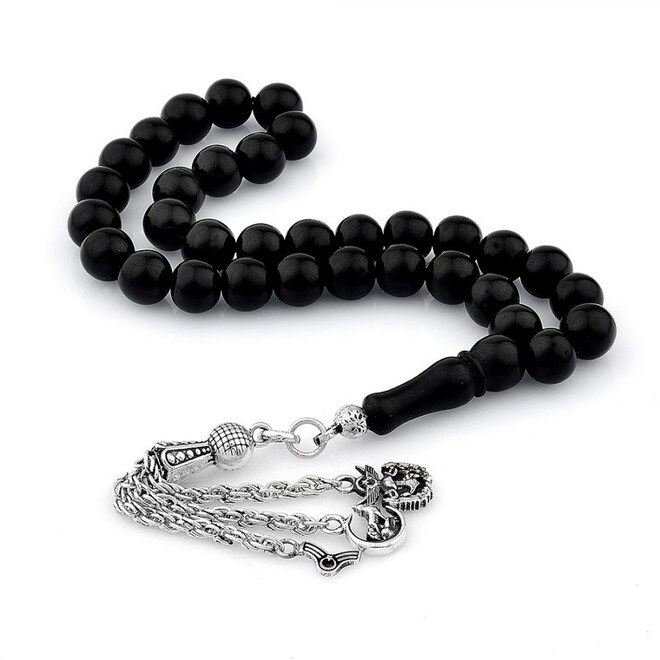 Rosary made of lignite stone with triple tassel - 2