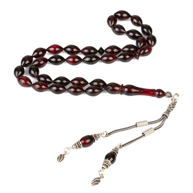 Rosary made of pressed amber with a double silver tassel - 3