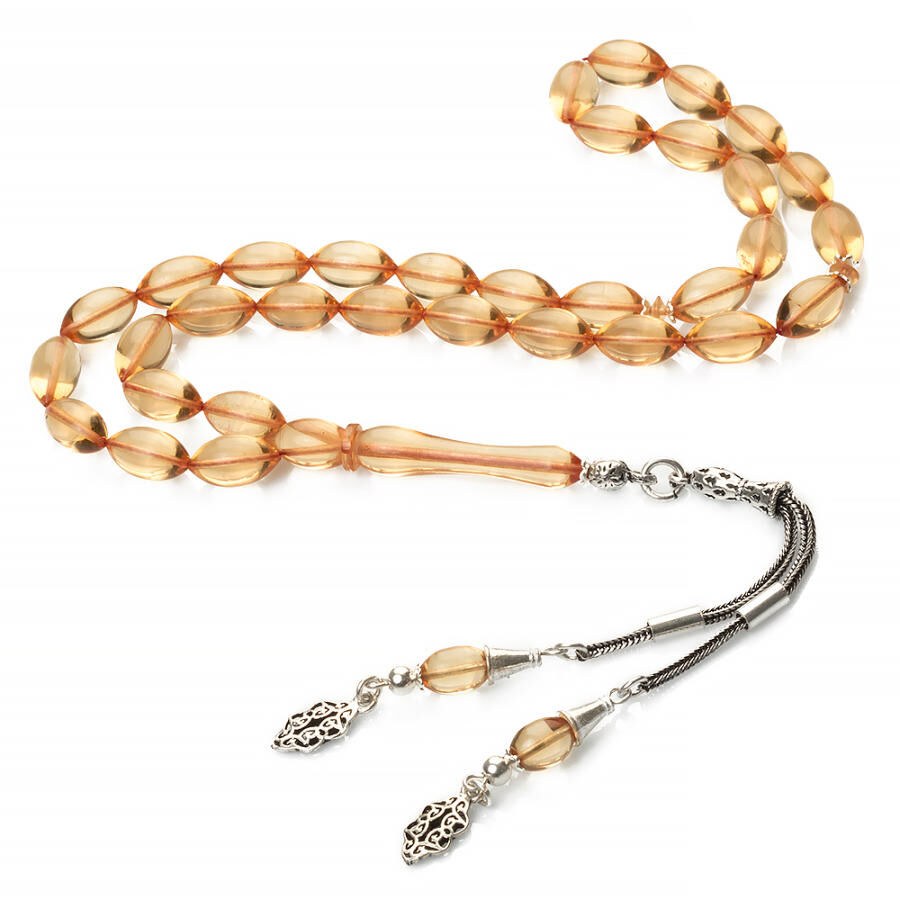 Rosary made of pressed amber with decorative tassel - 3