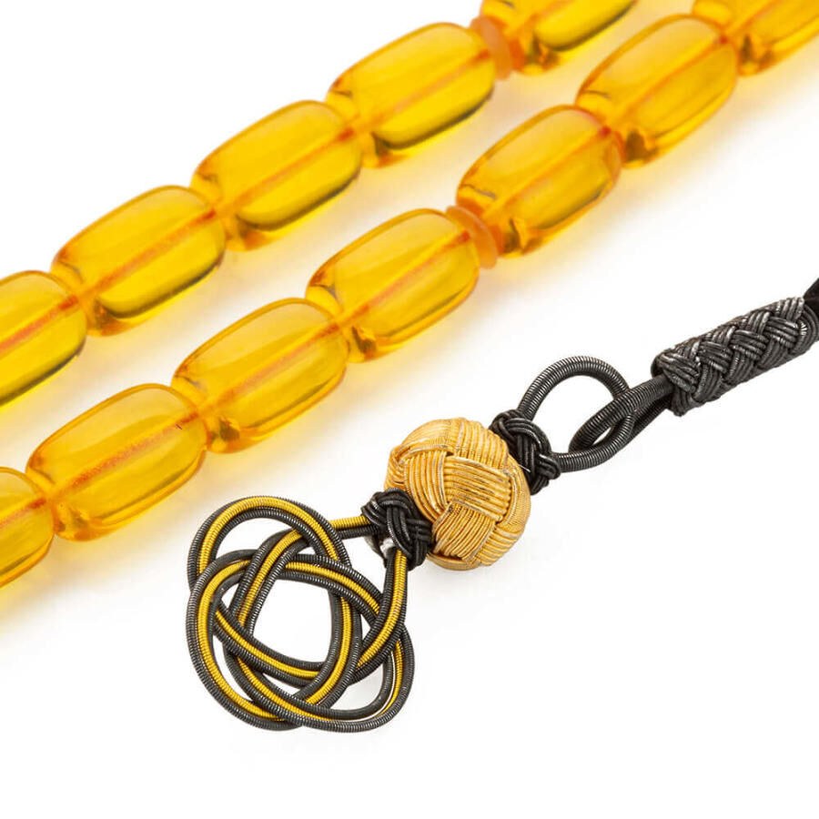Rosary made of pressed amber with yellow beads - 2