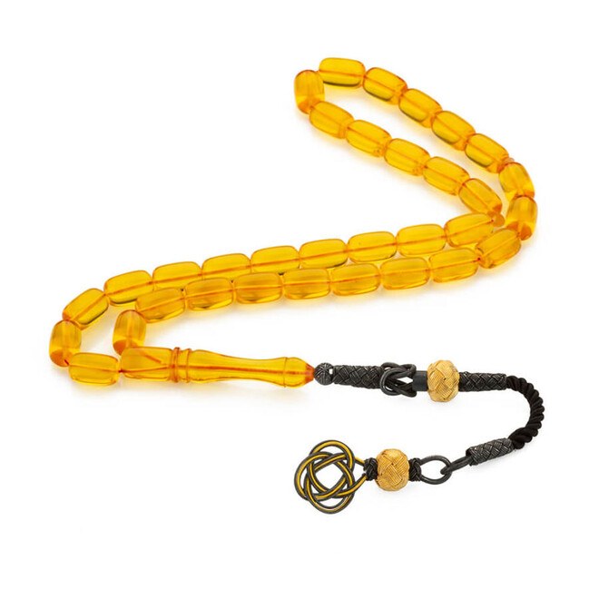 Rosary made of pressed amber with yellow beads - 1