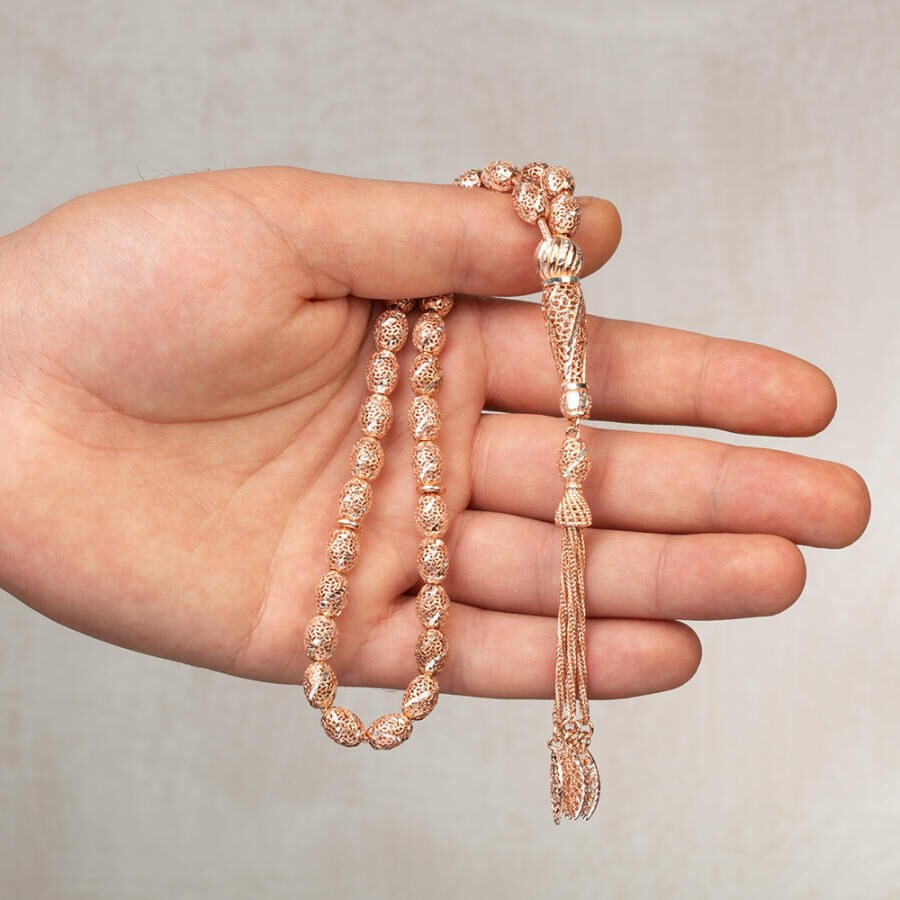 Rosary made of silver hand-engraved in pink color - 2