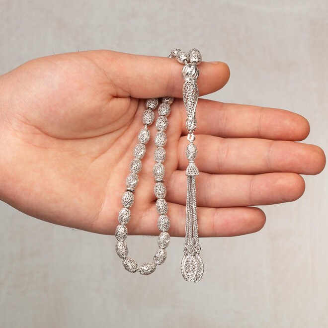 Rosary made of silver hand-engraved in silver color - 2