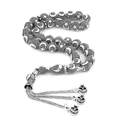 Anı Yüzük - Rosary made of silver with moon star symbol engraved beads