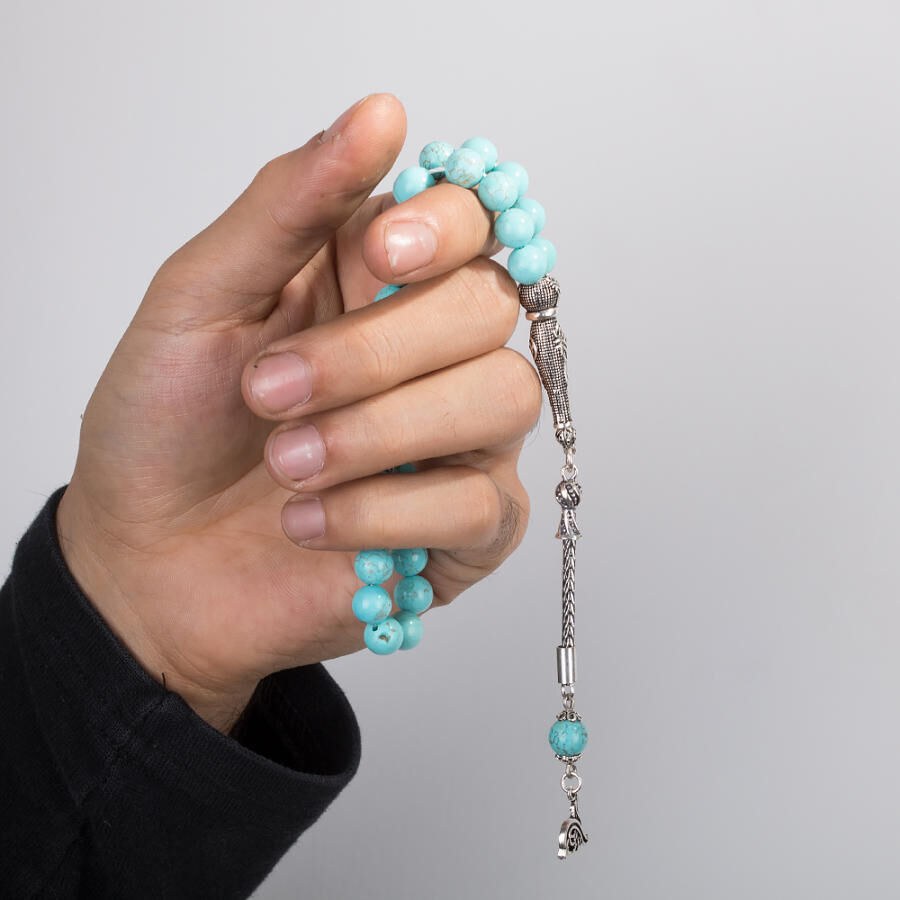 Rosary made of turquoise stone decorated with the Ottoman tughra symbol - 3