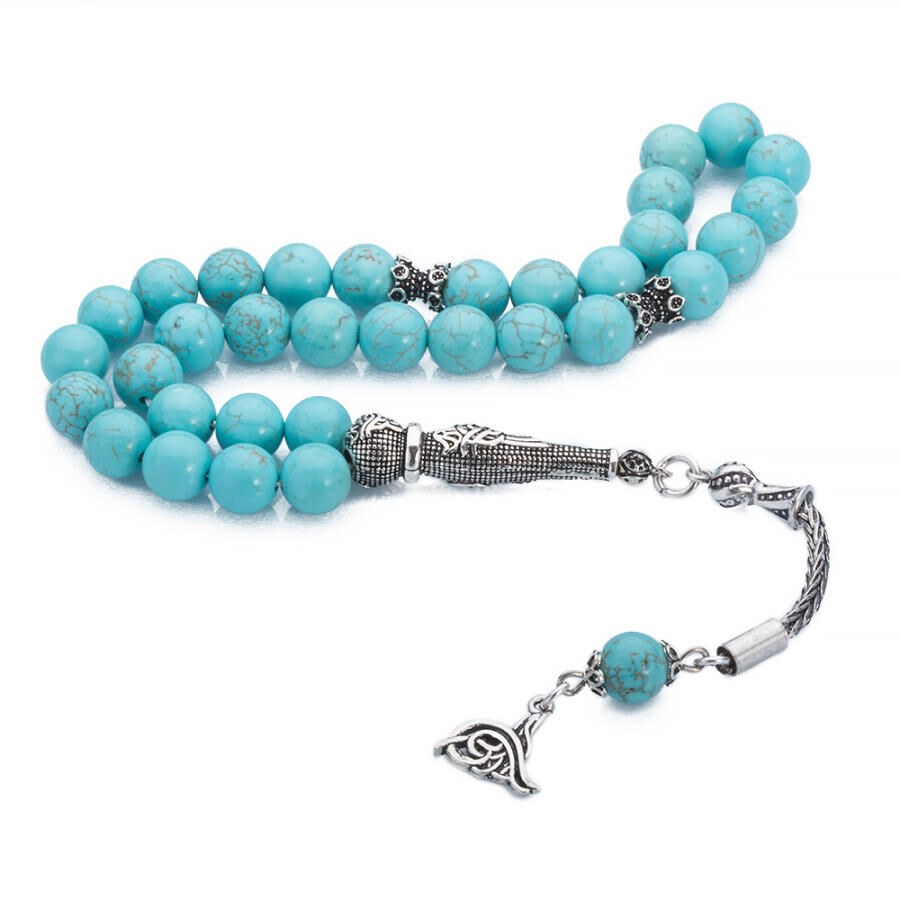 Rosary made of turquoise stone decorated with the Ottoman tughra symbol - 1