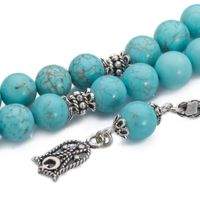 Rosary made of turquoise stone with a tassel decorated with a tulip symbol - 1