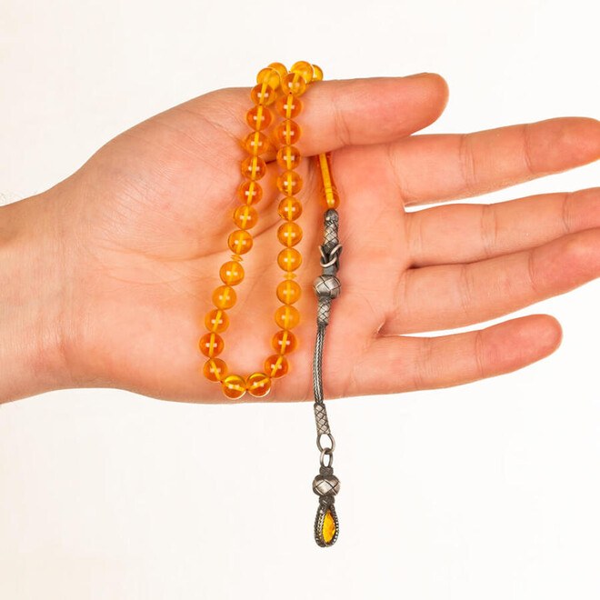 Rosary made of Yellow Pressed amber with Qazzazia tassel - 3