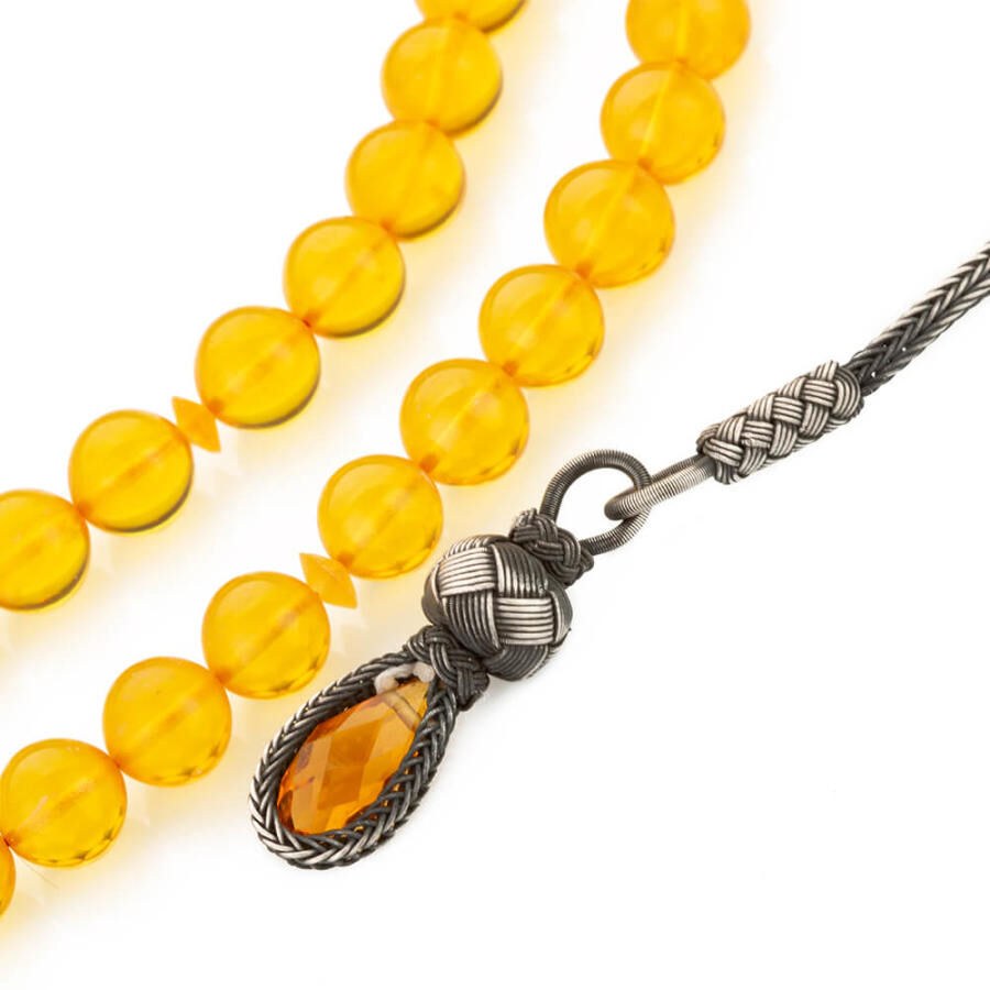 Rosary made of Yellow Pressed amber with Qazzazia tassel - 4