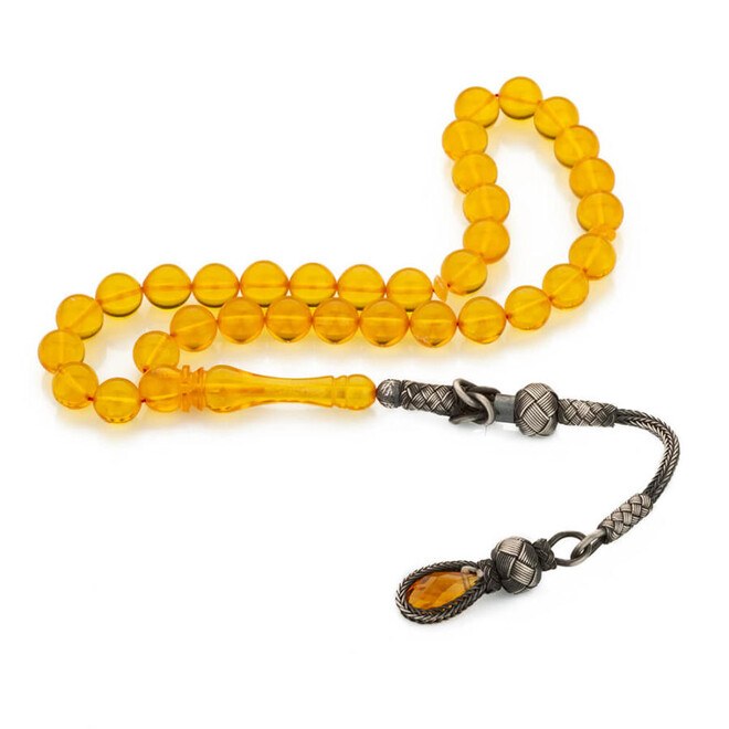 Rosary made of Yellow Pressed amber with Qazzazia tassel - 1
