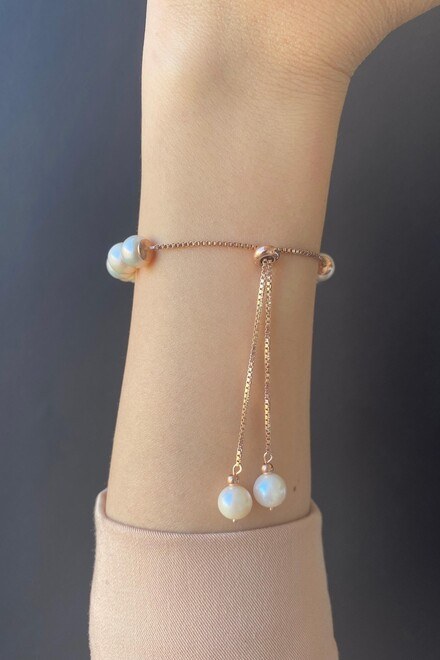 Rose Gold Silver Bracelet with Natural Pearls - 2