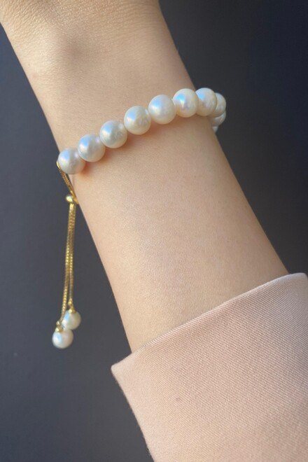 Rose Gold Silver Bracelet with Natural Pearls - 1