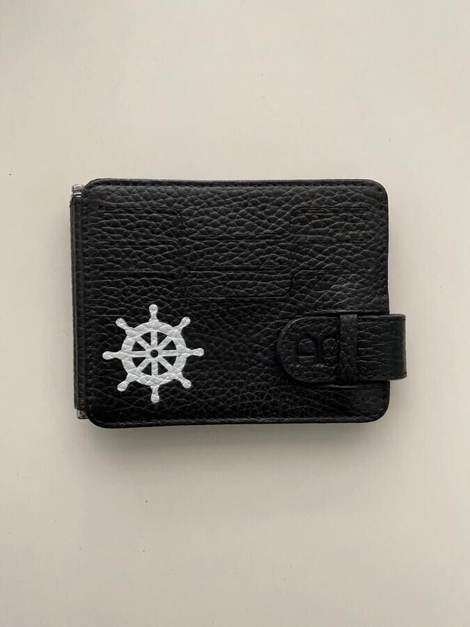Rudder Printed Double Sided Genuine Leather Card Holder Wallet with Money Buckle - 1