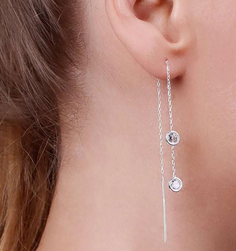 Silver Chain Earring and Two Circles - 1