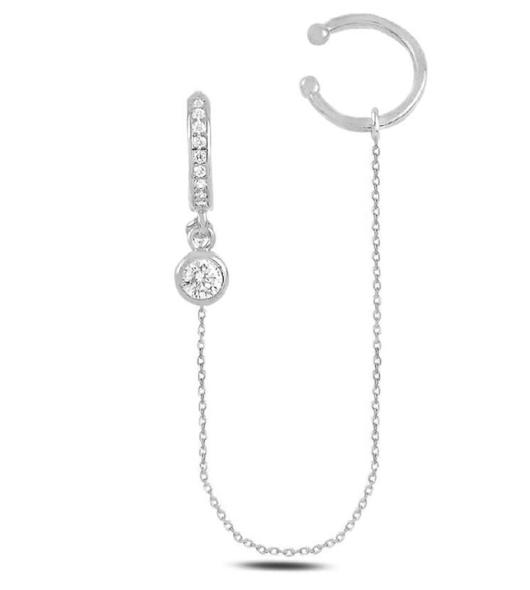 Silver Chain Earring and Zircon Stone - 2