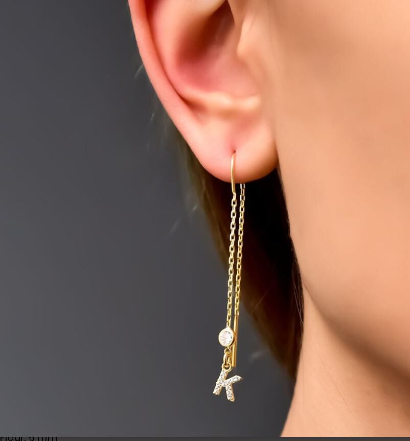Silver Chain Earring with Letter - 1