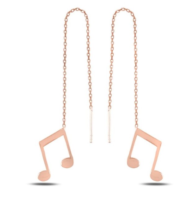 Silver Chain Earring with Musical Key - 2