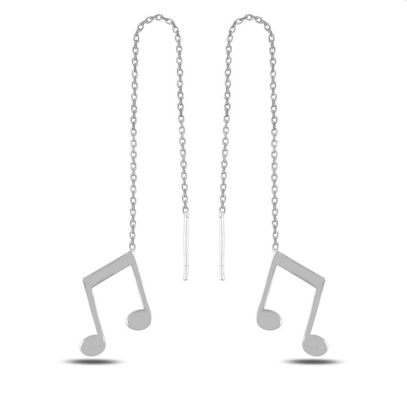 Silver Chain Earring with Musical Key - 3