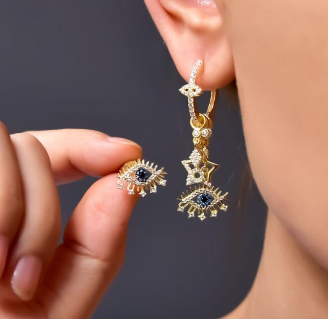 Silver Earring with an Eye and a Star - 1