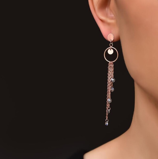 Silver Earring with Chain - 2