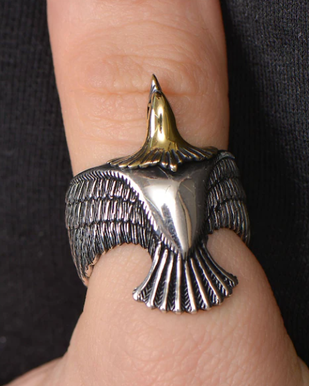 Silver Men's Ring with Eagle Figure and Signet Design - 1