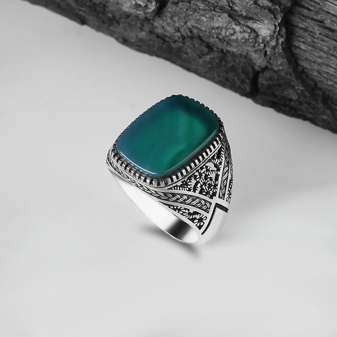 Silver ring with agate gemstone - 1