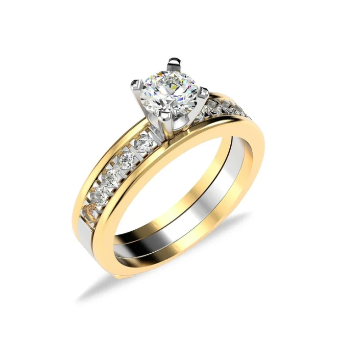 Single Stone Gold Plated Silver Ring - 1