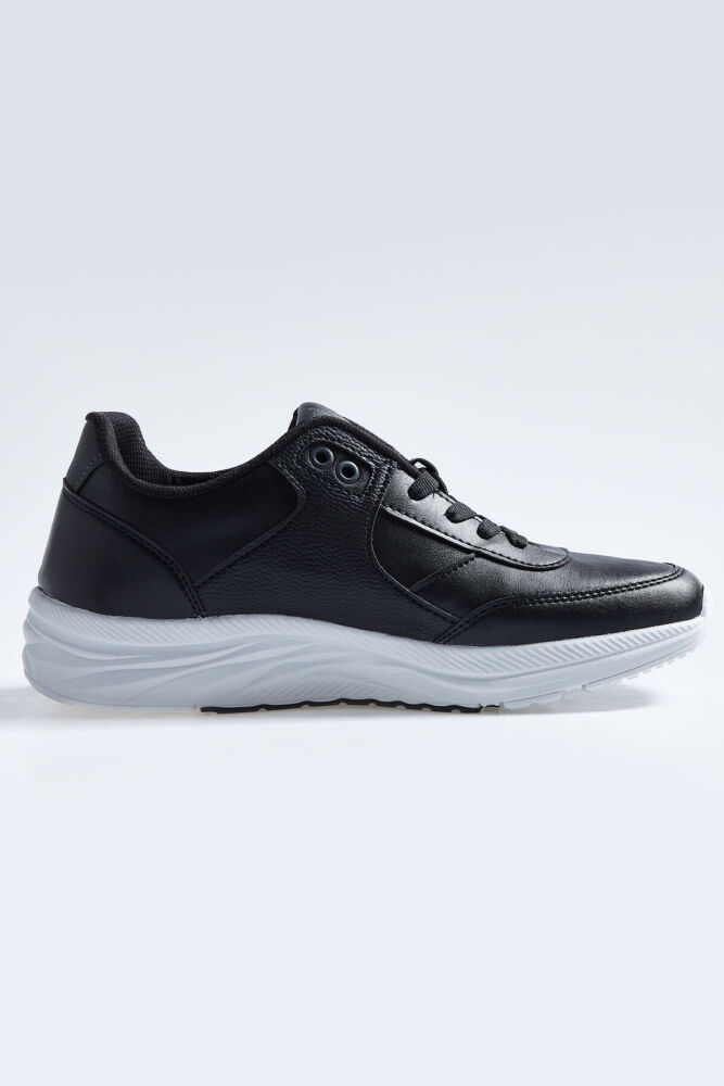Siyah - Beyaz Yüksek Taban Bağcıklı Suni Deri Erkek Spor Ayakkabı - 89113 - 1