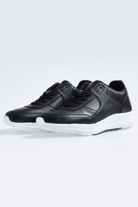 Siyah - Beyaz Yüksek Taban Bağcıklı Suni Deri Erkek Spor Ayakkabı - 89113 - 2