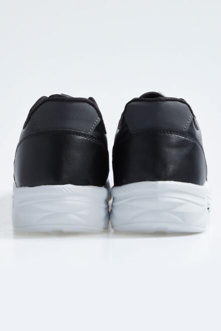 Siyah - Beyaz Yüksek Taban Bağcıklı Suni Deri Erkek Spor Ayakkabı - 89113 - 7