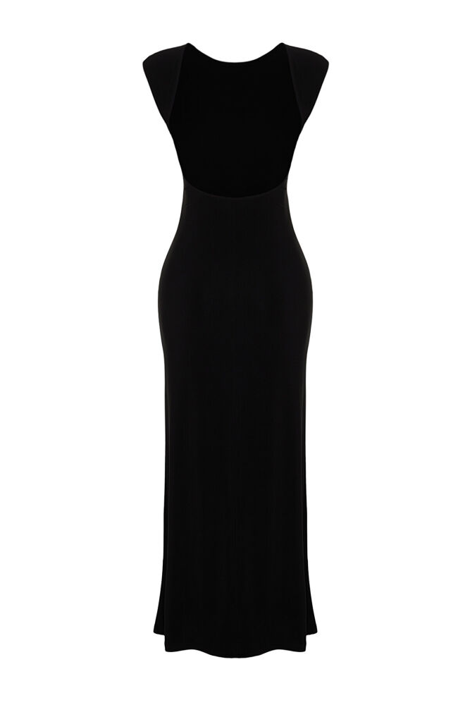Siyah Sırt Dekolteli Fitted/Vücuda Oturan Maxi Esnek Örme Maxi Elbise TWOSS24EL00090 - 3