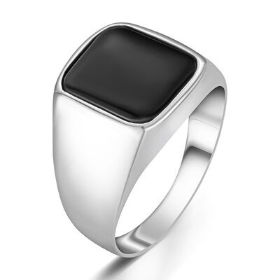 Square Design Black Onyx Simple Sterling Silver Men's Ring Product Features - 2