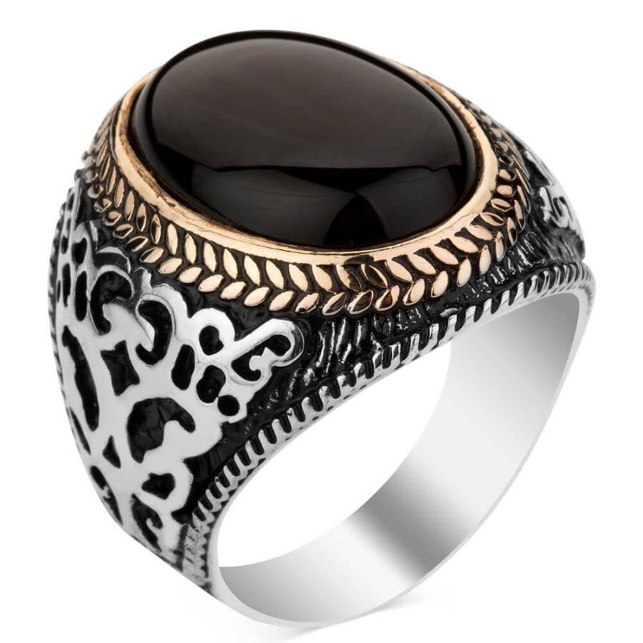 Mens Large Oval Black Onyx Ring in Sterling Silver | Doug Peterson Jewelers