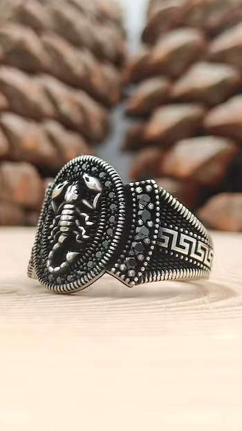 Silver Men's Ring with Scorpio Figure and Micro Stone Embellishment - 1