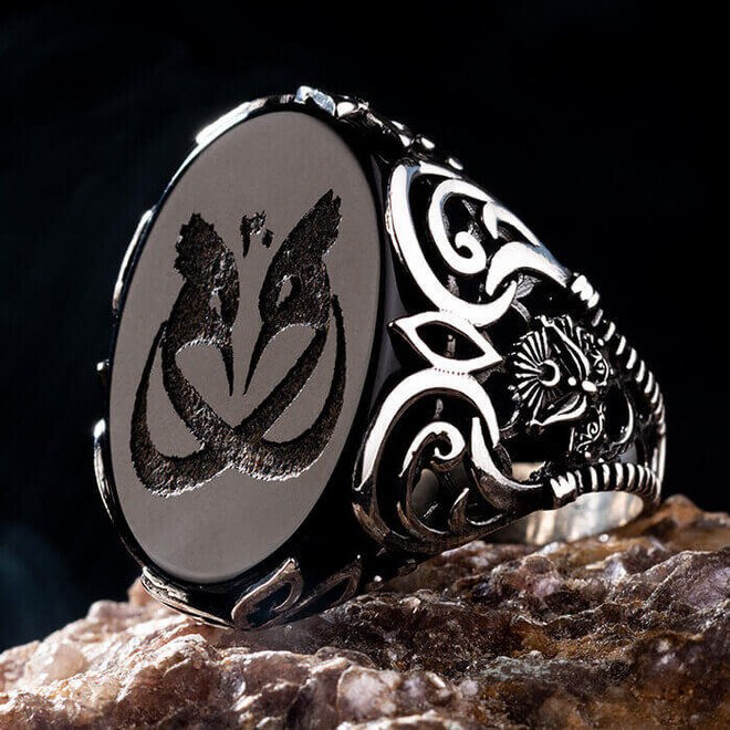 The hoopoe Bird personalized silver 925 Ring with Onyx Stone - 3