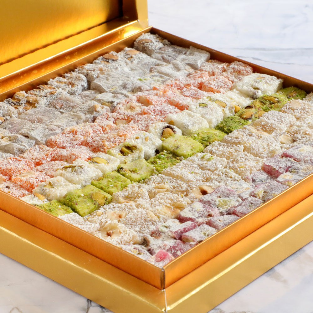 Turkish Delight with Luxury Nuts in a Golden Box - 1