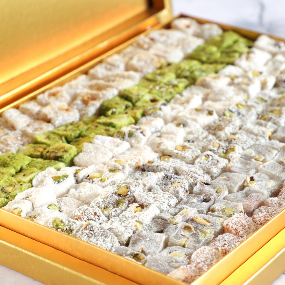 Turkish Delight with Luxury Nuts in a Golden Box - 3